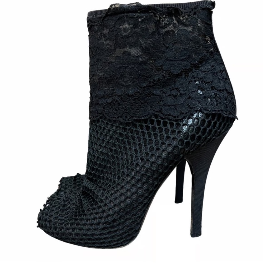 Dolce & Gabbana Black Lace Peep Toe Booties Size 38.5